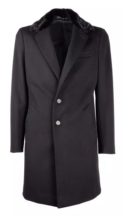 Made in Italy Elegant Virgin Wool Coat with Mink Fur Collar