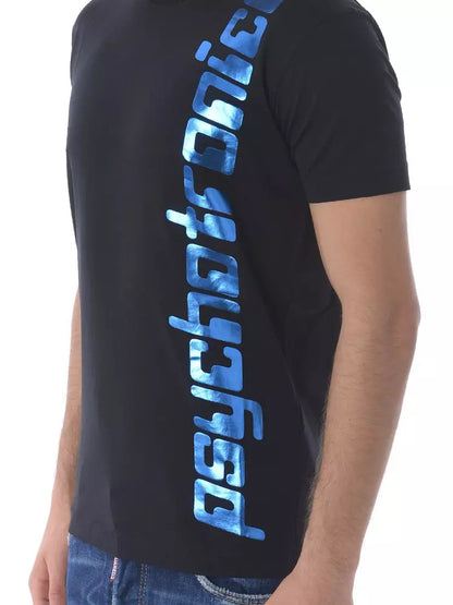 Dsquared² Sleek Black Cotton Tee with Bold Blue Accent