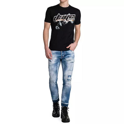 Dsquared² Sleek Black Graphic Tee for the Modern Man