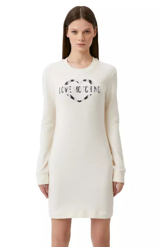 Love Moschino Chic White Cotton Blend Dress with Logo Accent