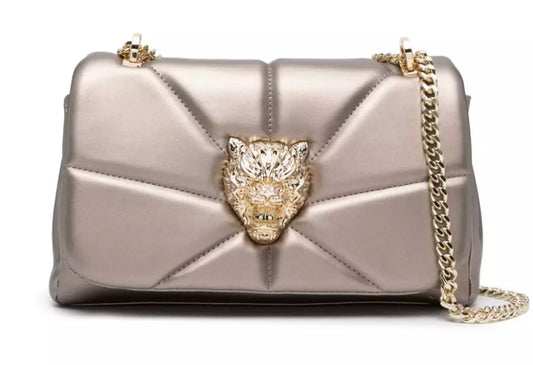 Plein Sport Chic Beige Crossbody Bag with Gold Chain Accent