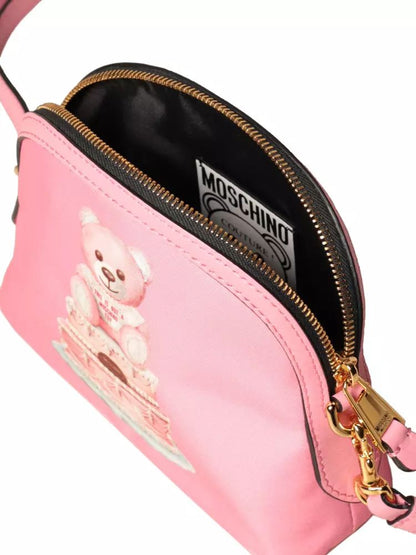 Moschino Couture Chic Teddy Bear Print Clutch with Calfskin Strap