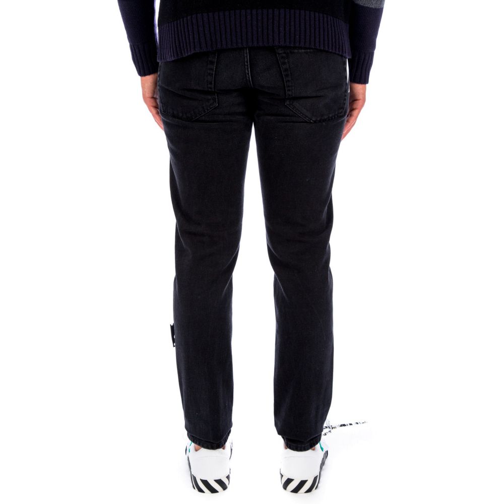 Off-White Slim Fit Black Cotton Jeans with Logo Print