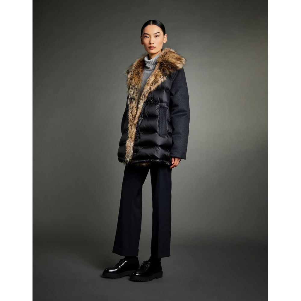 Fay Chic Quilted Down Jacket with Faux Fur Details