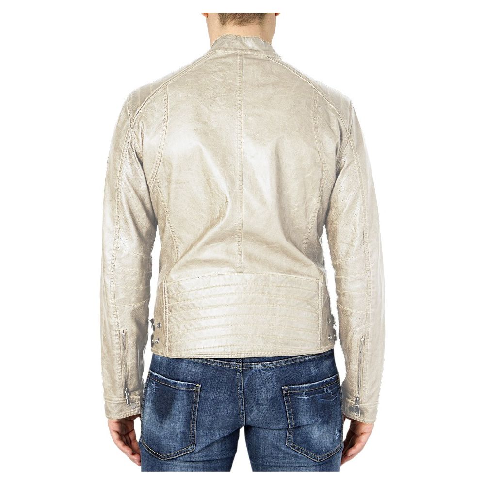 Yes Zee Chic Beige Faux Leather Jacket for Men