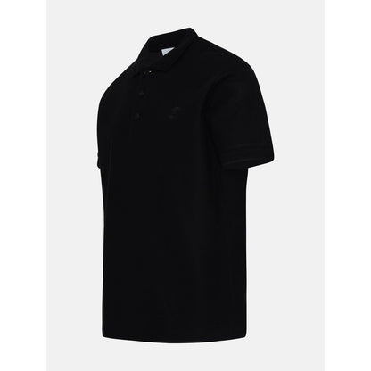 Burberry Elegant Black Cotton Polo with Tartan Collar Detail