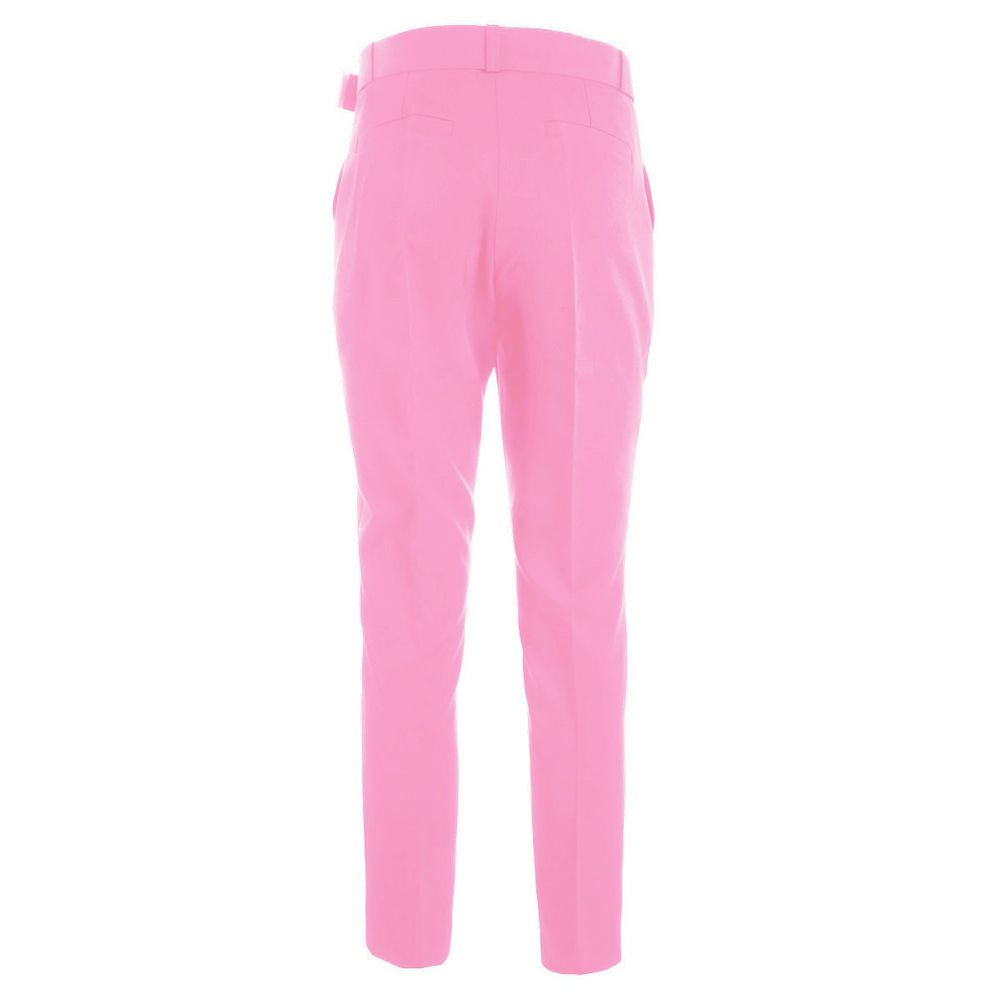 Yes Zee Elegant Pink Crepe Trousers with Ribbon Belt