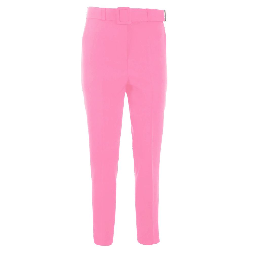 Yes Zee Elegant Pink Crepe Trousers with Ribbon Belt