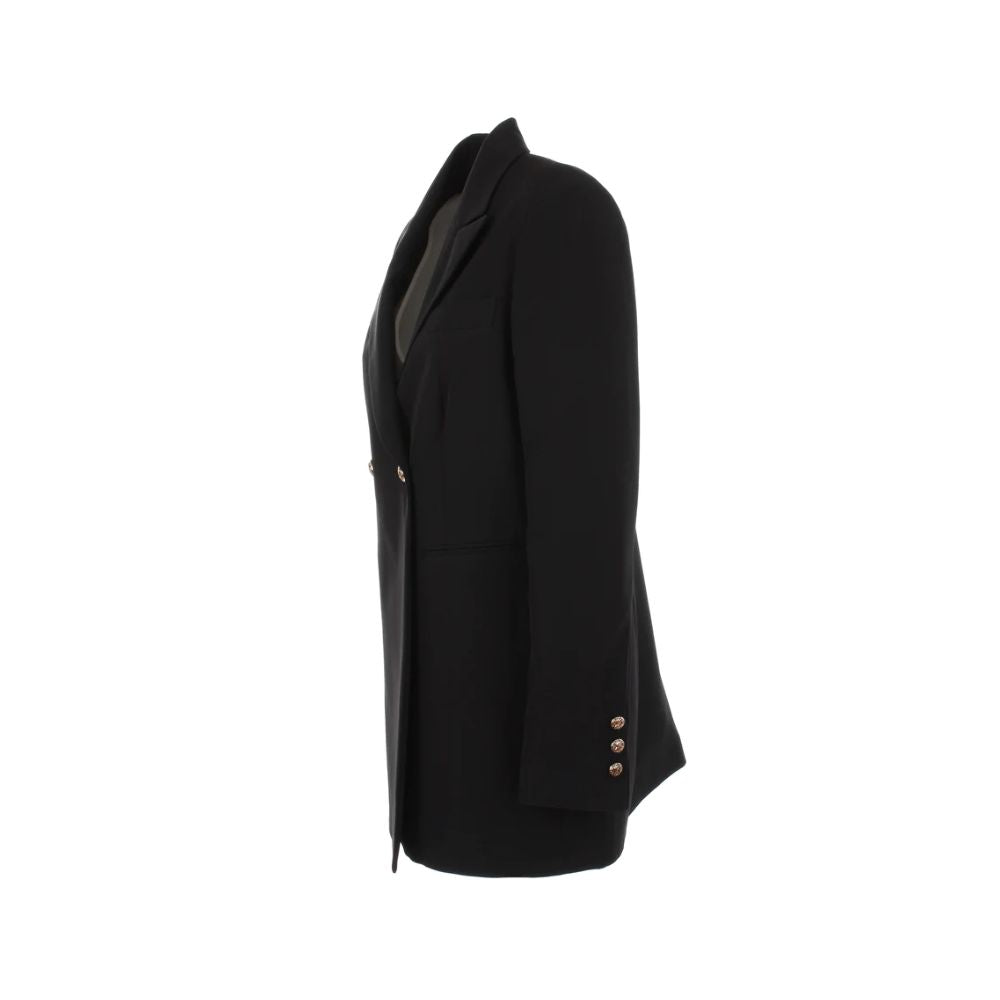 Yes Zee Elegant Black Crepe Double-Breasted Jacket