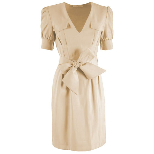 Yes Zee Chic Beige Midi Dress with Waist Belt