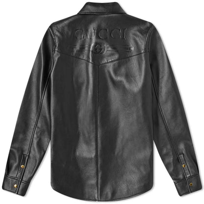 Gucci Vintage-Inspired Luxe Black Leather Shirt Jacket