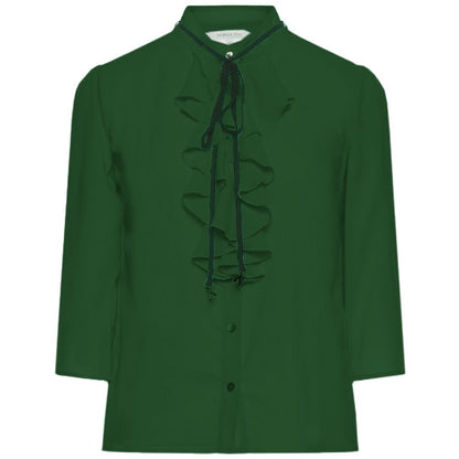 Patrizia Pepe Elegant Green Crepe Blouse with Ruffle Accent