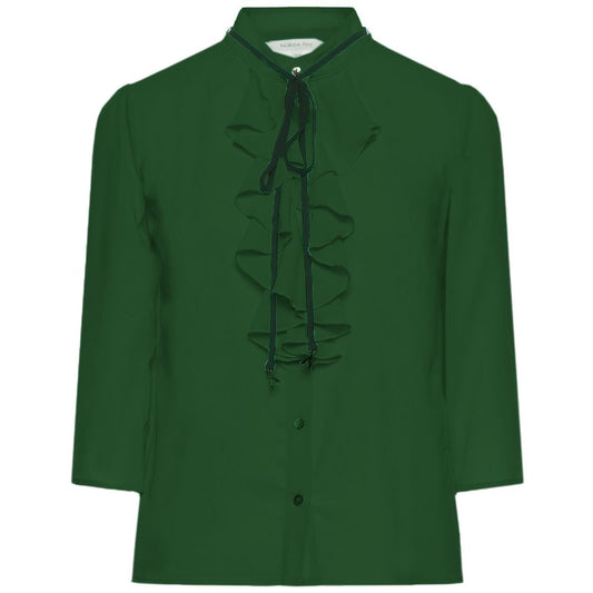 Patrizia Pepe Elegant Green Crepe Blouse with Ruffle Accent