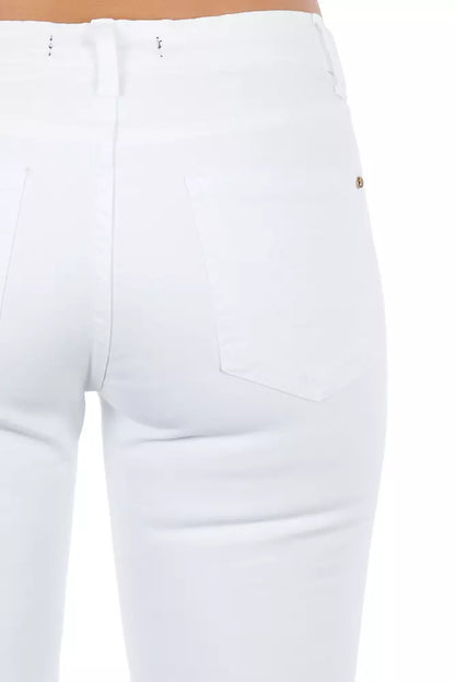 Frankie Morello Chic Biker-Inspired White Stretch Denim Jeans