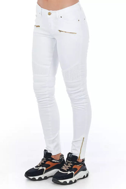 Frankie Morello Chic Biker-Inspired White Stretch Denim Jeans