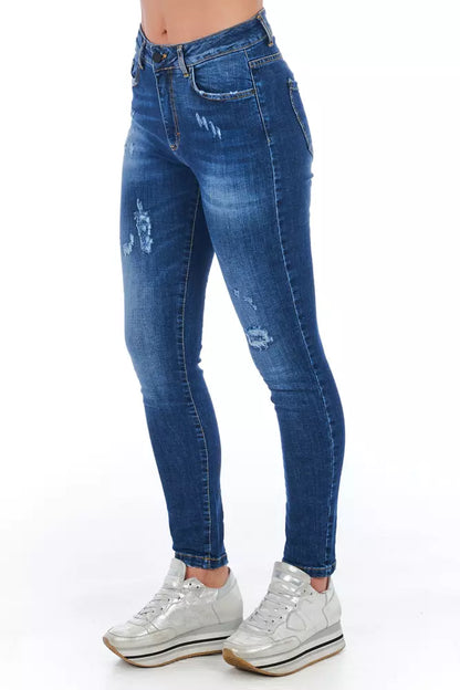 Frankie Morello Chic Worn Wash Denim Jeans for Sophisticated Style