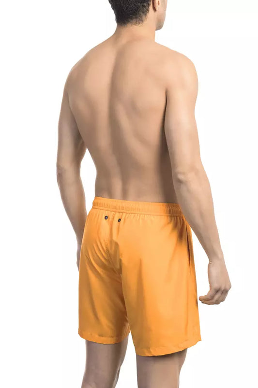 Bikkembergs Electric Orange Swim Shorts with Iconic Print