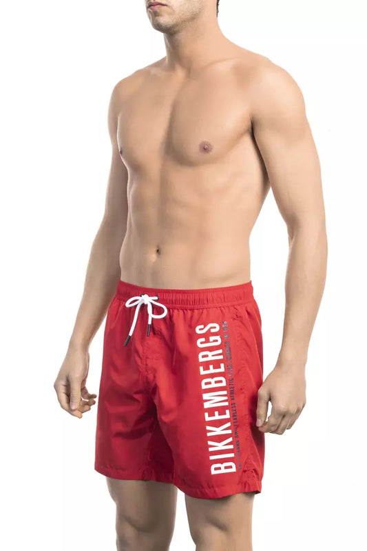 Bikkembergs Vibrant Red Side Print Swim Shorts