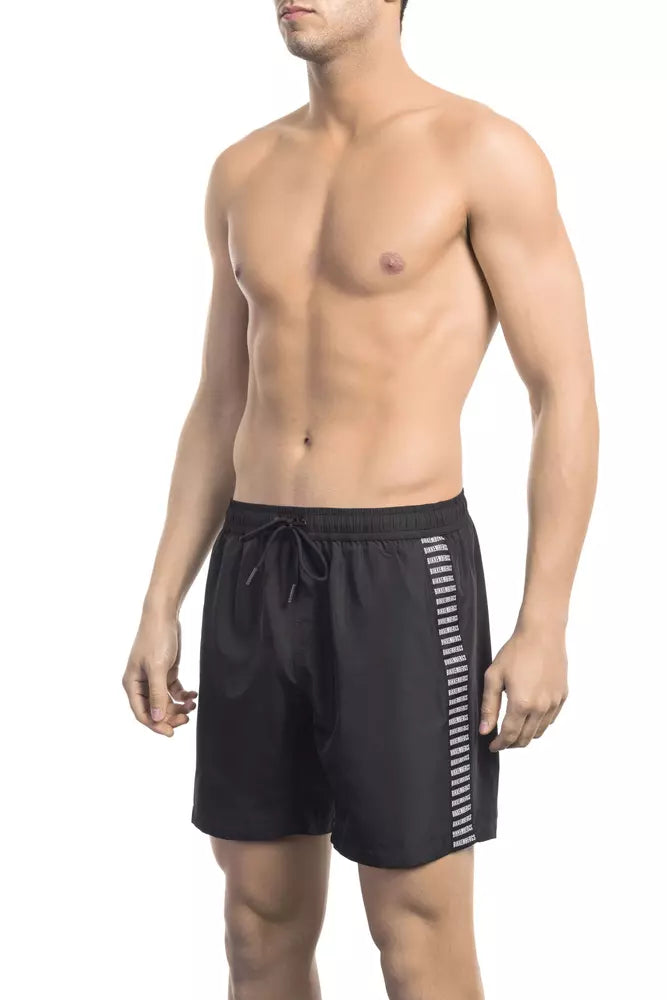 Bikkembergs Chic Black Swim Shorts with Signature Detail