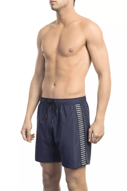 Bikkembergs Elegant Blue Tape-Trim Swim Shorts