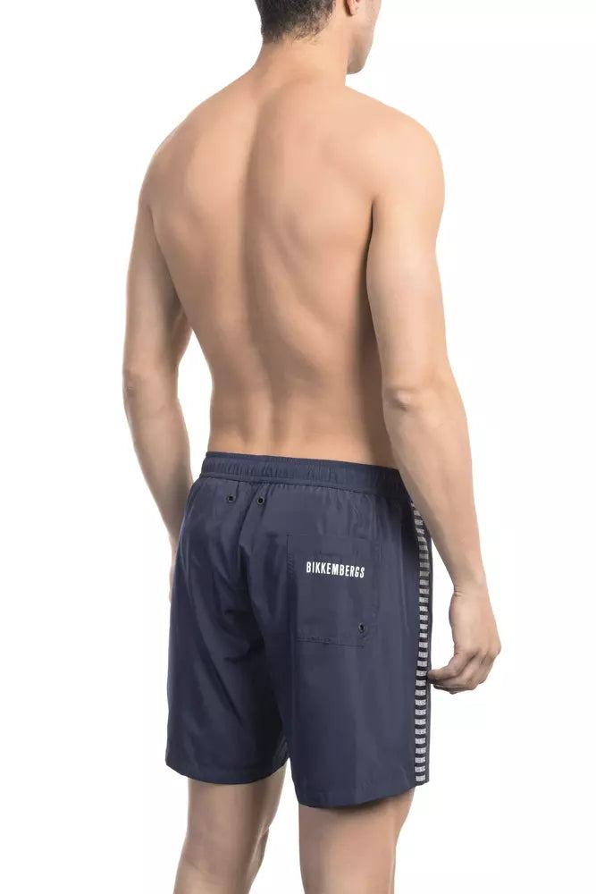 Bikkembergs Elegant Blue Tape-Trim Swim Shorts