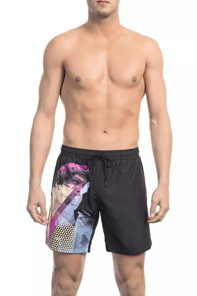 Bikkembergs Sleek Black Side Print Swim Shorts