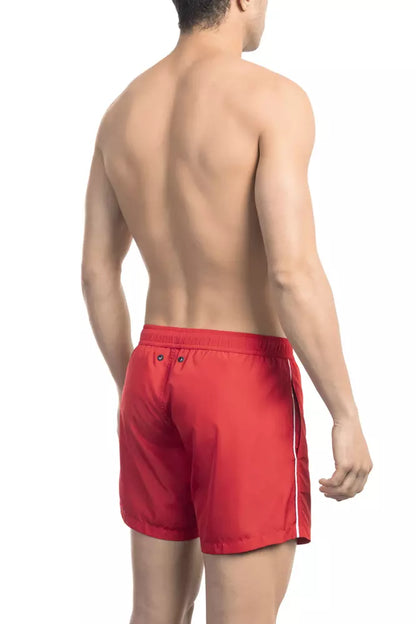 Bikkembergs Sleek Red Swim Shorts with Dynamic Front Print