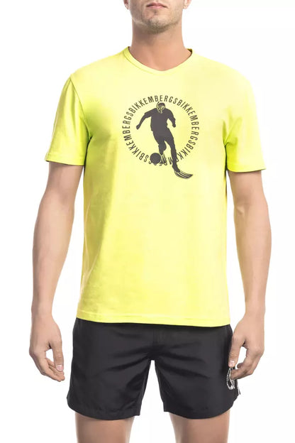 Bikkembergs Radiant Yellow Cotton Blend Printed T-Shirt