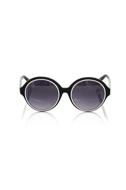 Frankie Morello Elegant Black Round Sunglasses with White Accent