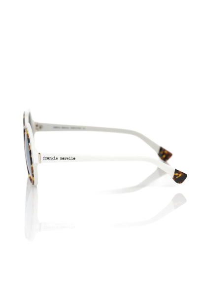 Frankie Morello Chic White Round Sunglasses with Blue Shaded Lens