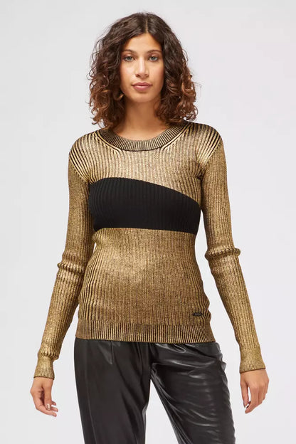 Custo Barcelona Glamorous Gold Long-Sleeved Sweater with Fancy Print