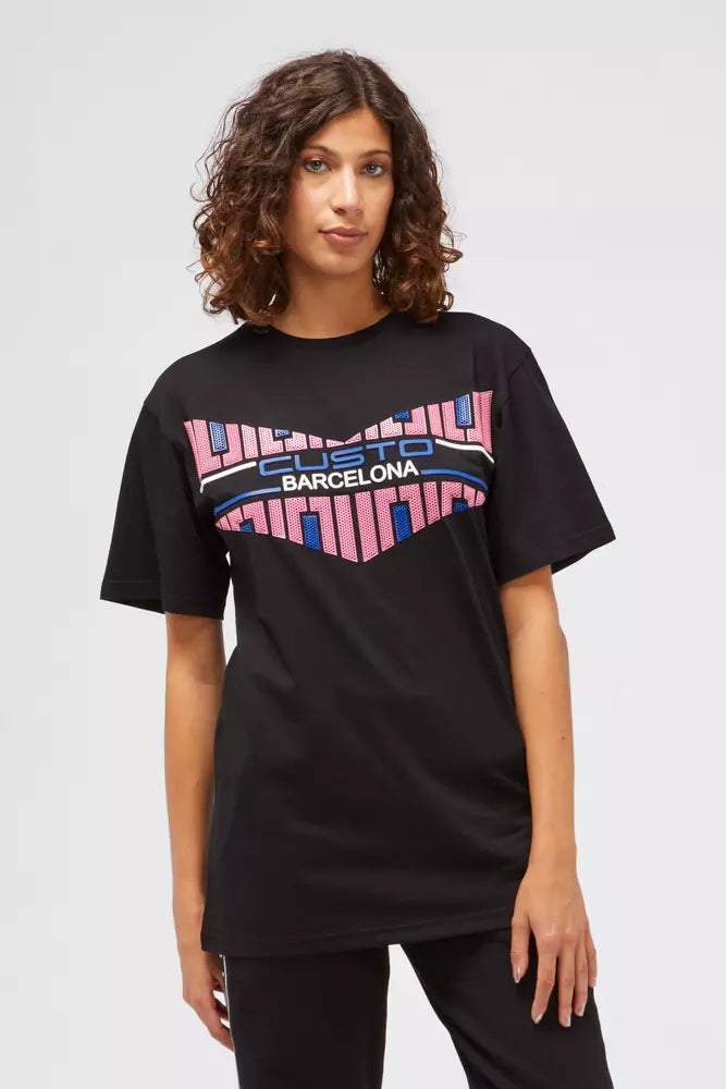 Custo Barcelona Chic Black Cotton Tee with Artistic Print