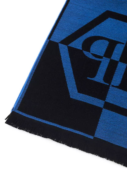 Philipp Plein Elegant Fringed Logo Scarf in Blue