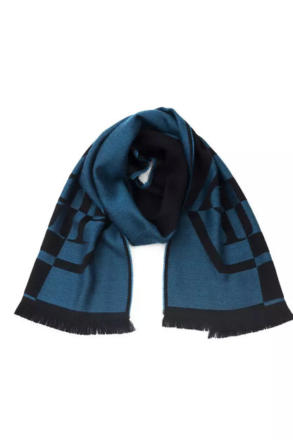 Philipp Plein Elegant Fringed Blue Wool-Blend Scarf