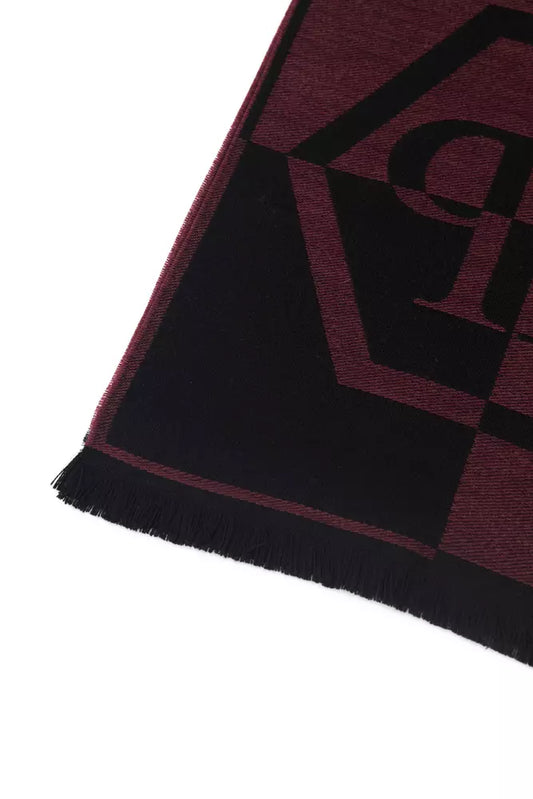 Philipp Plein Elegant Burgundy Fringed Wool-Blend Scarf