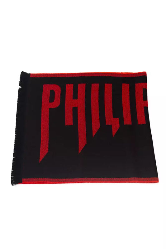 Philipp Plein Elegant Fringed Red Scarf