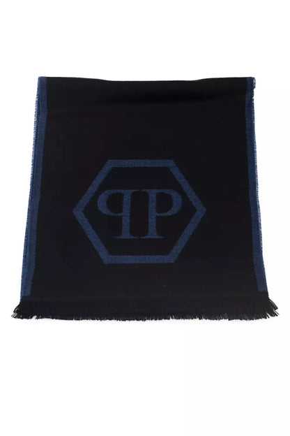 Philipp Plein Chic Blue Fringed Logo Scarf