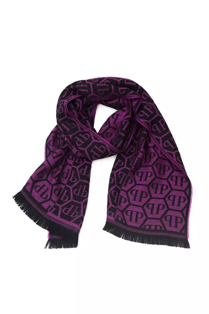 Philipp Plein Elegant Monogram Fringed Scarf