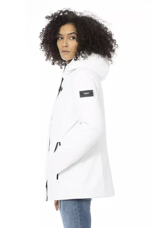 Baldinini Trend Sleek White Down Jacket with Adjustable Hood