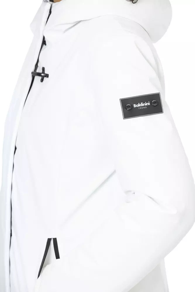 Baldinini Trend Sleek White Down Jacket with Adjustable Hood