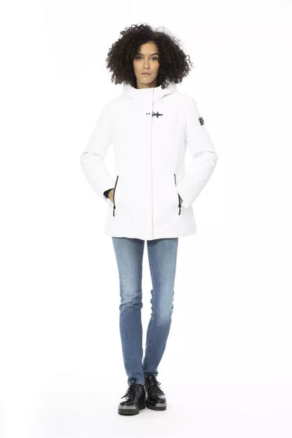 Baldinini Trend Sleek White Down Jacket with Adjustable Hood