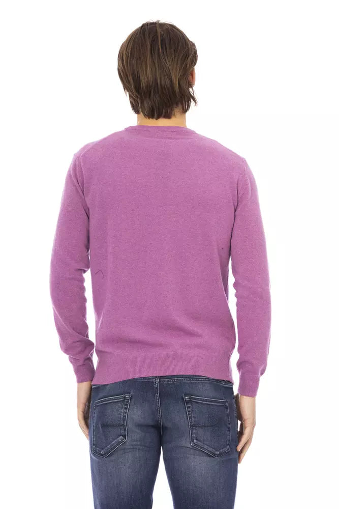 Baldinini Trend Elegant Purple Wool-Blend Crewneck Sweater