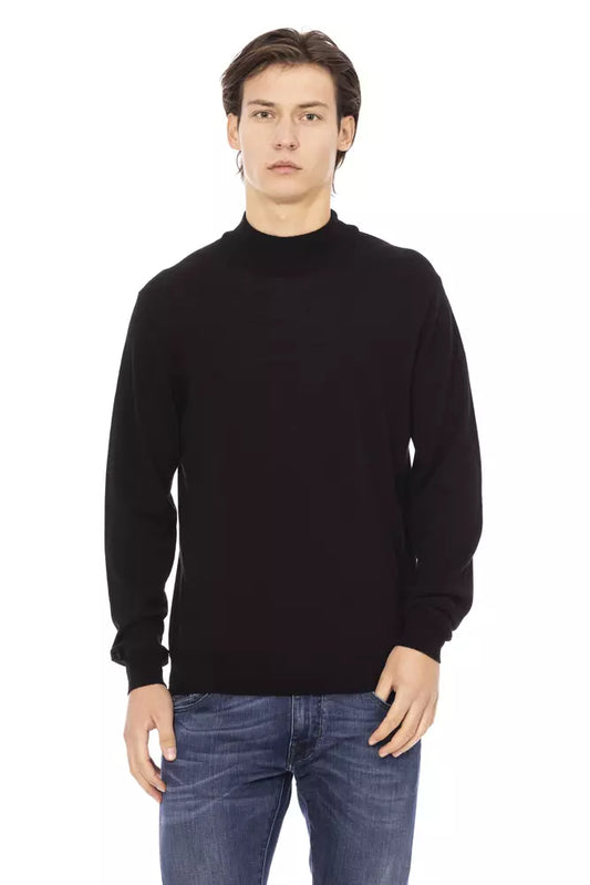 Baldinini Trend Sleek Black Turtleneck Monogram Sweater