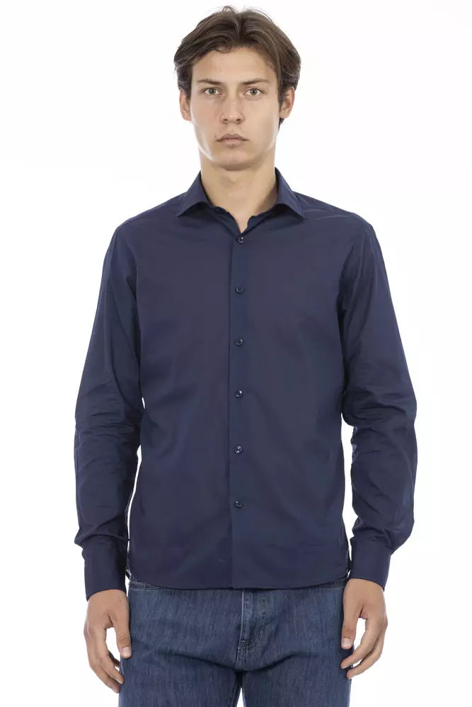 Baldinini Trend Elegant Slim Fit Blue Cotton Shirt