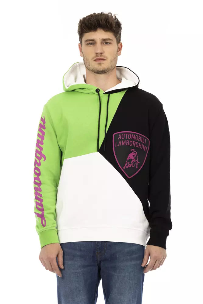 Automobili Lamborghini Sleek White Hooded Cotton Sweatshirt