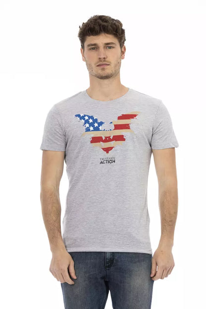 Trussardi Action Sophisticated Gray Tee with Elegant Front Print