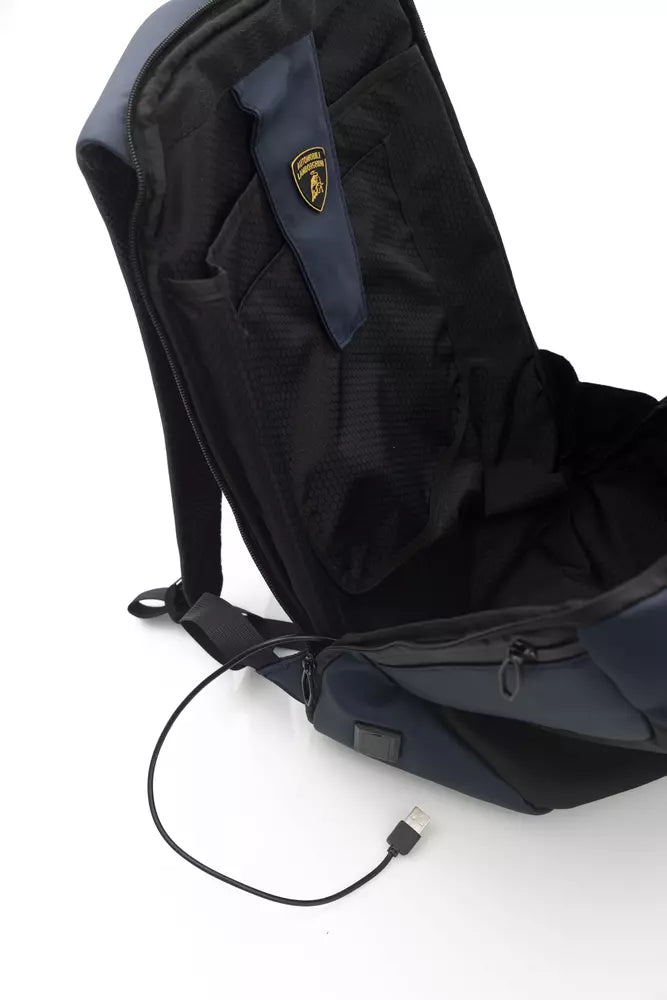 Automobili Lamborghini Sleek Blue Backpack with Signature Logo Detail