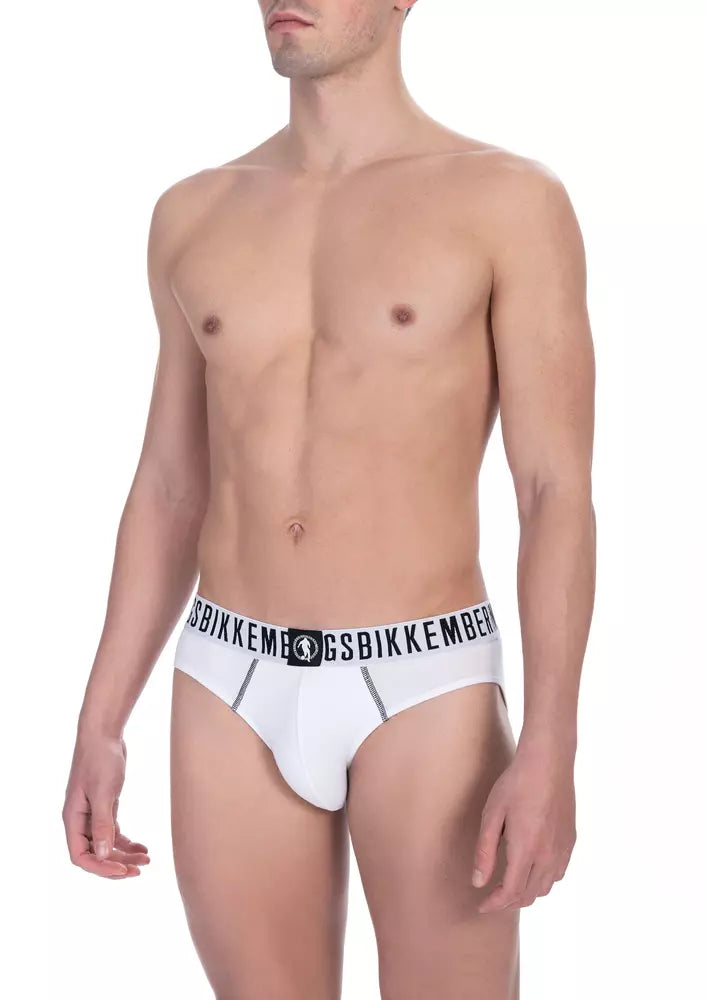 Bikkembergs Chic White Cotton Blend Briefs Bi-Pack