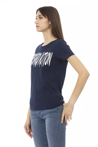 Trussardi Action Elegant Blue Short Sleeve Tee with Chic Print