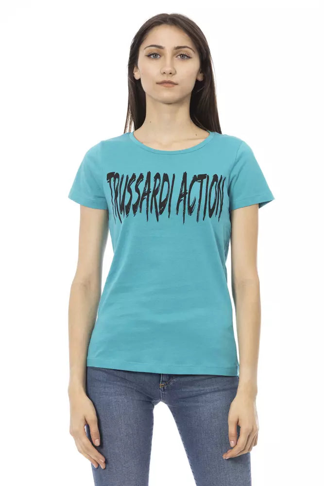 Trussardi Action Chic Light Blue Short Sleeve Tee with Front Print